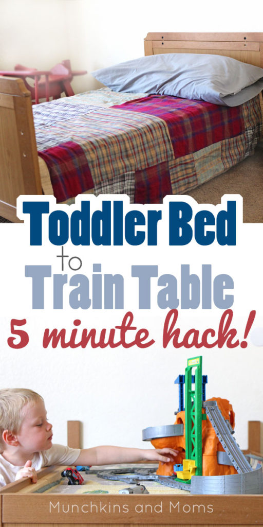 Turn a toddler bed into a train table in less than 5 minutes! with this crazy simple hack!