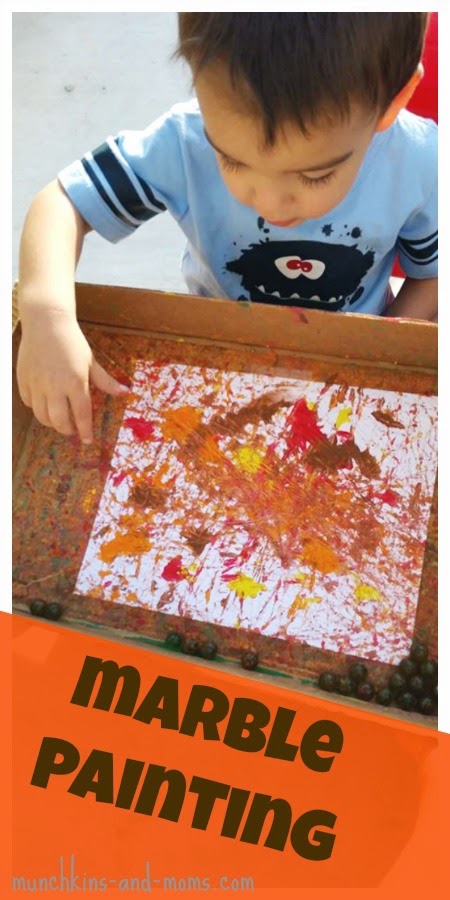 Fall marble painting- a great process art activity for preschoolers! 