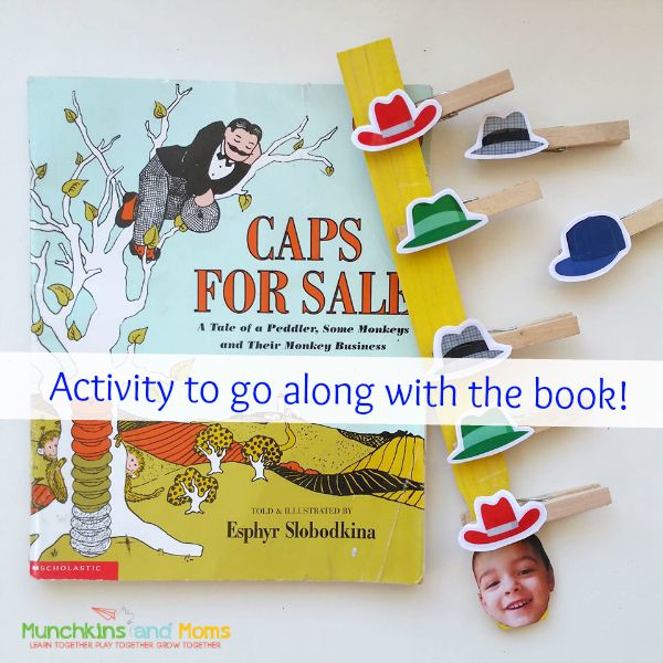 Fine motor, sequencing, and math activity for the book "Caps for Sale"!