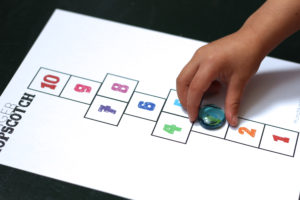 Finger Hopscotch- What a fun way for preschoolers to play, count, and practice fine motor skills!