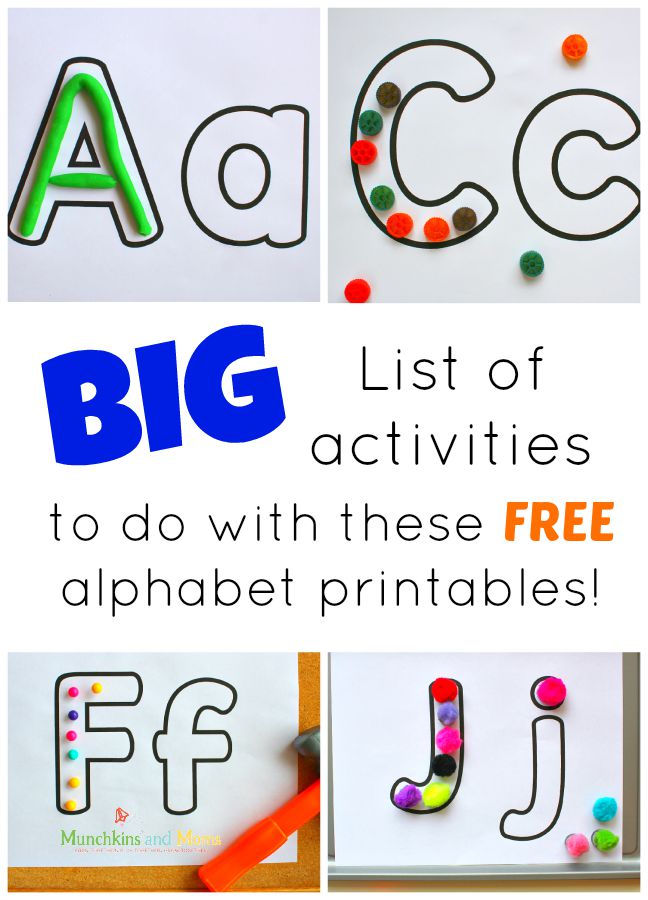 Free alphabet printables plus a bog list of ways t use them with preschoolers!