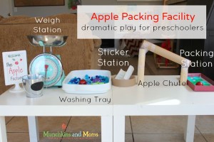 Apple packing facility- a great dramatic play area for preschoolers!