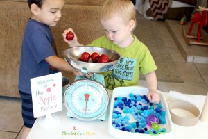 Preschool pretend play in an apple packing facility!