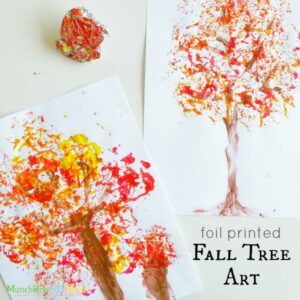 Foil printed fall tree art- a great project for preschoolers!