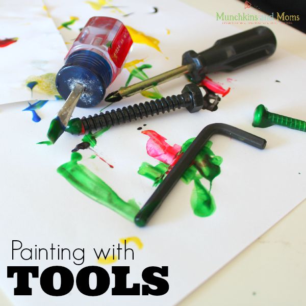 Painting with tools- a fun process art activity for preschoolers and toddlers!