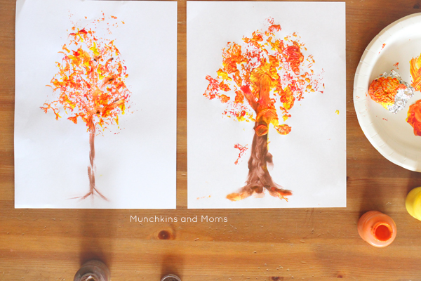 Fall Tree Art with Foil Printed Leaves - Emma Owl