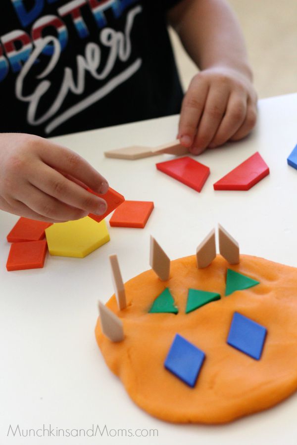 Play dough and pattern blocks- a great Halloween Activity for preschoolers!