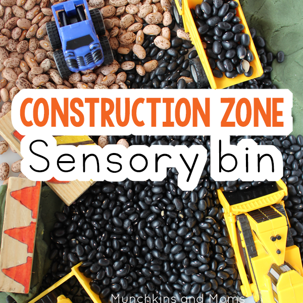 This construction zone sensory bin is great for kids who love all things tractor!