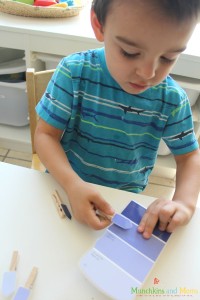 Paint chip and clothespin color matching activity