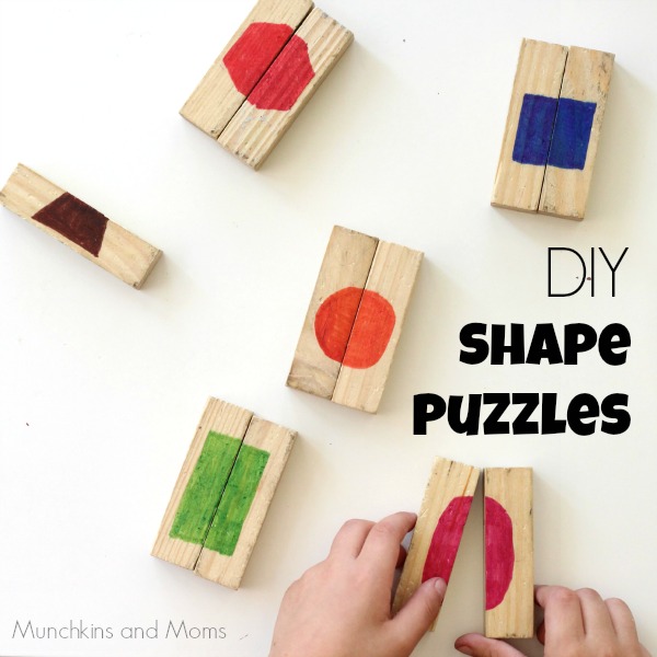 DIY Shape Puzzles- Upcycle blocks to make these simple puzzles for preschoolers!