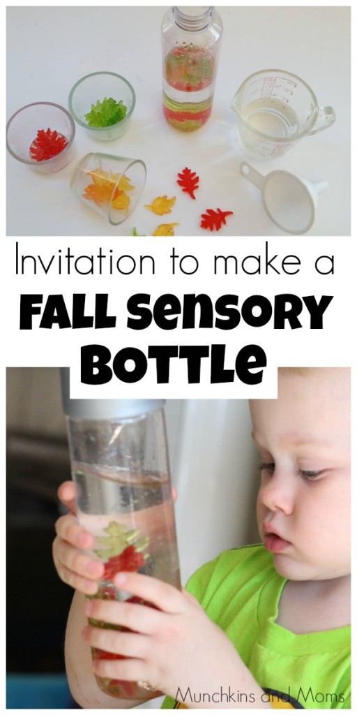 Invitation to make a fall sensory bottle. A great preschool project! 