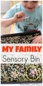 "My Family" themed sensory bin. A great addition to the preschool theme "All About Me!"