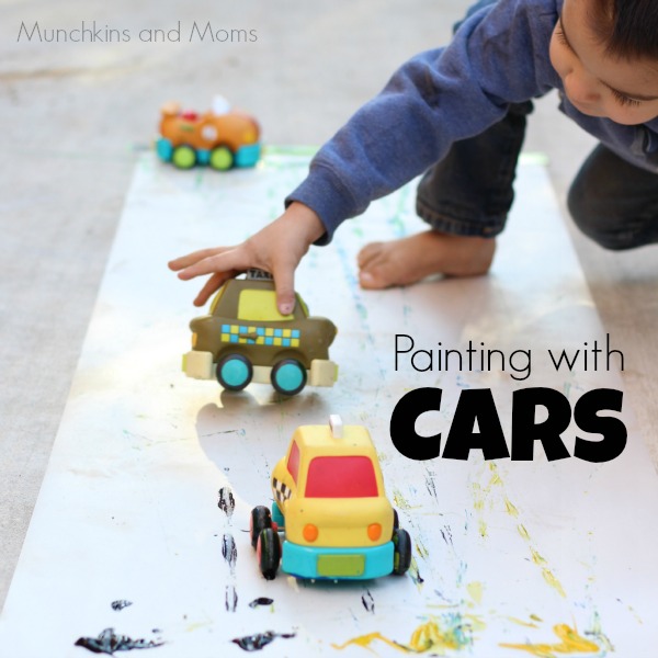 Painting with cars preschool art
