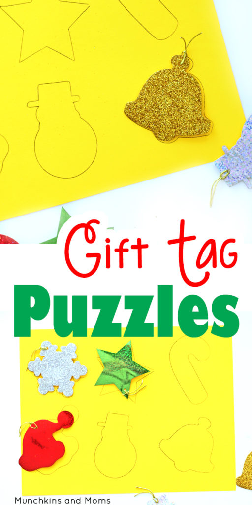 DIY gift tag puzzle for a quick and simple preschool game