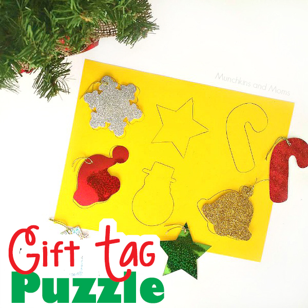 DIY gift tag puzzle for a quick and simple preschool game