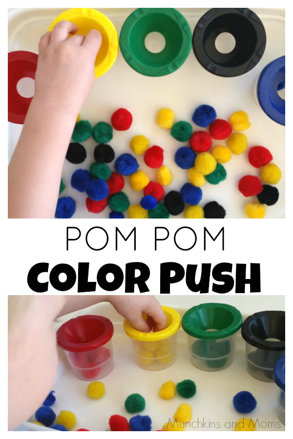 Pom Pom Color Push- great toddler color sorting activity!