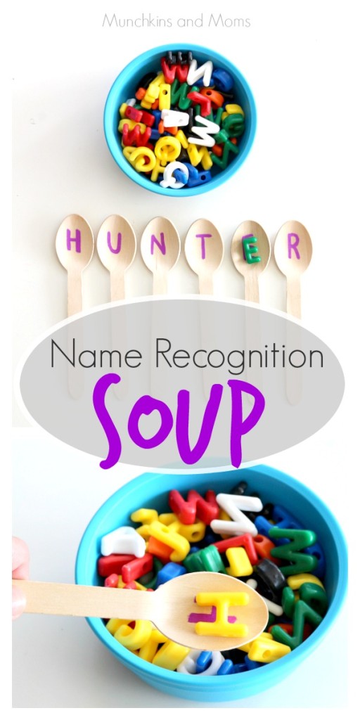 Name Recognition Soup- A fun activity for preschoolers or toddlers learning the letters of their name