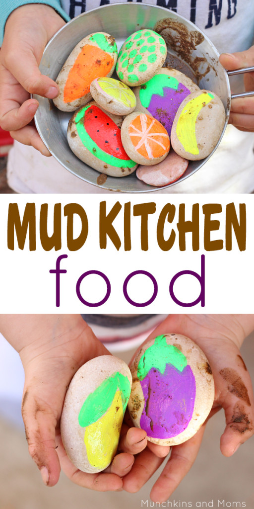 Make pretend food for your kid's mud kitchen using stones- brilliant!