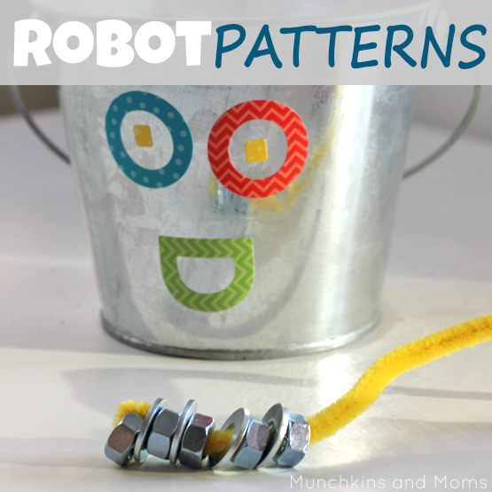 Making patterns using "robot parts",What a fun robot theme preschool activity! Perfect for math and fine motor development.