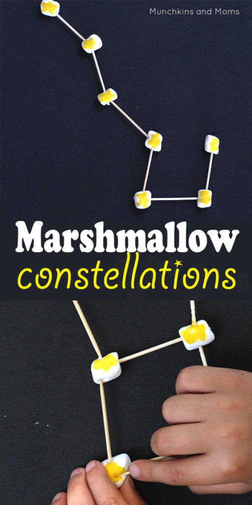 Make Marshmallow Constellations with kids! This beginning astronomy lesson would work for kids in preschool through middle school!