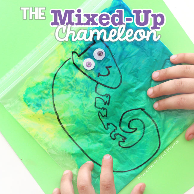 The Mixed-Up Chameleon paint mixing activity for preschoolers