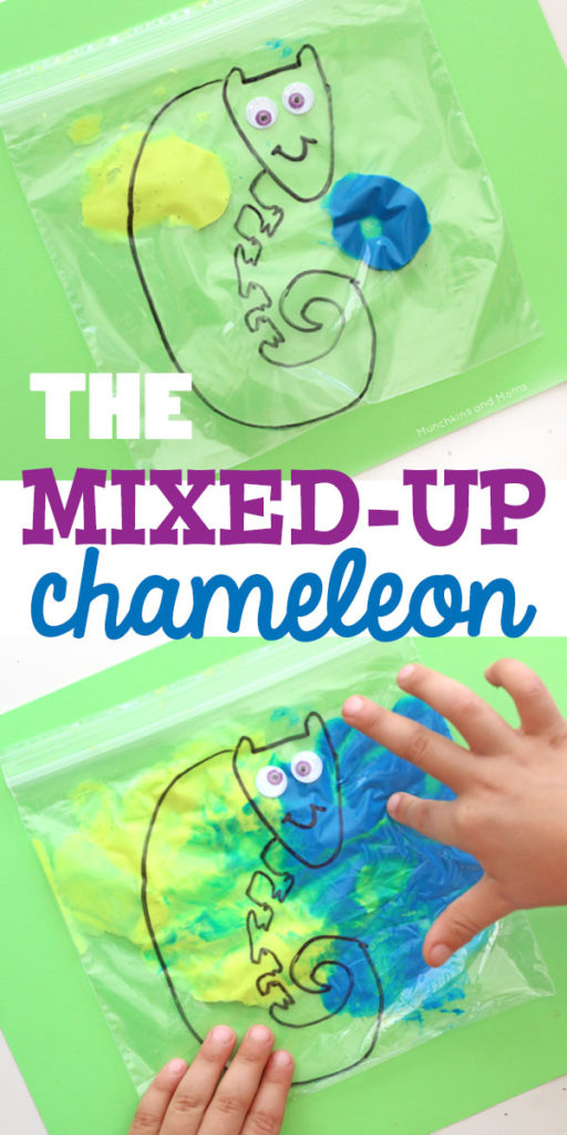 The Mixed-Up Chameleon paint mixing activity for preschoolers