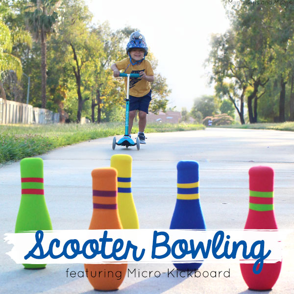 Scooter bowling- what a fun activity to do with kids!