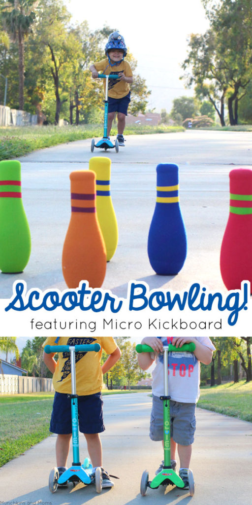 Scooter bowling- what a fun activity to do with kids!