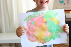 Preschool fall art project- Crayon resist apple painting. LOVE the apple label added right on the painting!