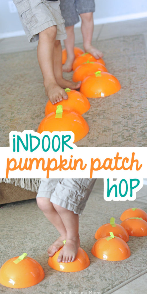 Bring your preschoolers and toddlers inside for this fun pumpkin patch hopping activity!