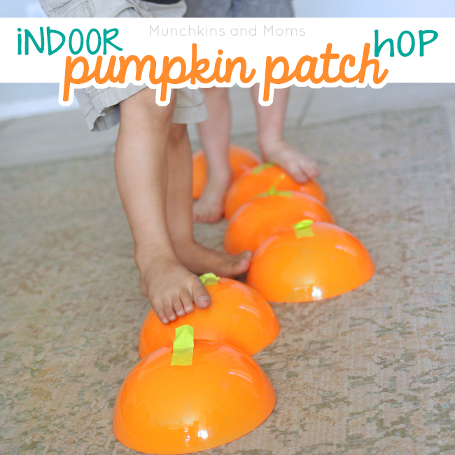 Bring your preschoolers and toddlers inside for this fun pumpkin patch hopping activity!
