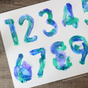 Make beautiful watercolors art with a foam numbers puzzle! Preschoolers and toddlers do great with this!