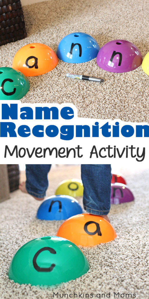 Name Recognition activity that has kids moving! This is a great gross motor exercise for preschoolers!