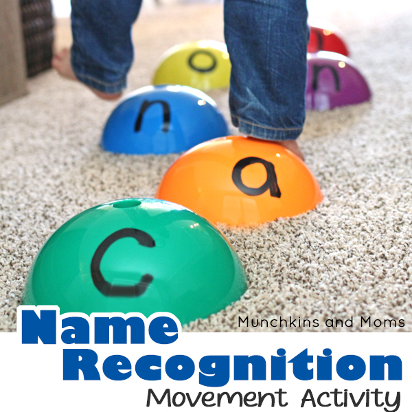 Name Recognition activity that has kids moving! This is a great gross motor exercise for preschoolers!