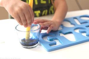 Make beautiful watercolors art with a foam numbers puzzle! Preschoolers and toddlers do great with this!