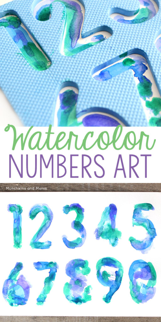 Make beautiful watercolors art with a foam numbers puzzle! Preschoolers and toddlers do great with this!