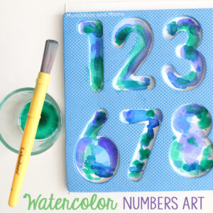 Make beautiful watercolors art with a foam numbers puzzle! Preschoolers and toddlers do great with this!