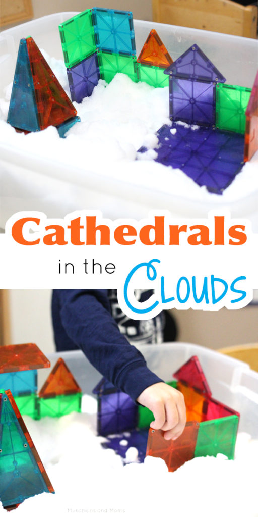 Use magnetic tiles (like Magna Tiles or Picasso Tiles) to build "in the clouds"! What a creative invitation to build!