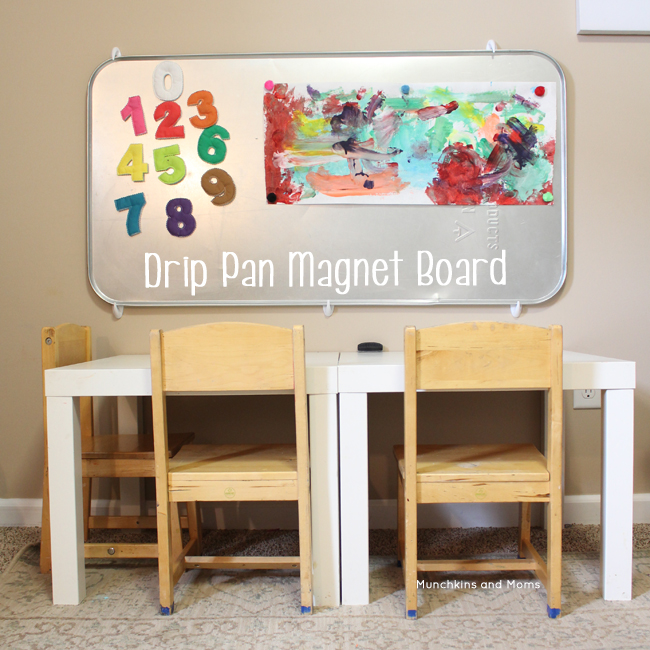 Magnetic drip pan hack! Great idea for a playroom or homeschool room!
