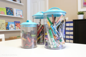 A homeschool room that looks neat and modern! Inspiration for homeschool room set-up.