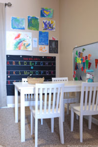 A homeschool room that looks neat and modern! Inspiration for homeschool room set-up.