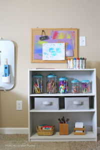 A homeschool room that looks neat and modern! Inspiration for homeschool room set-up.