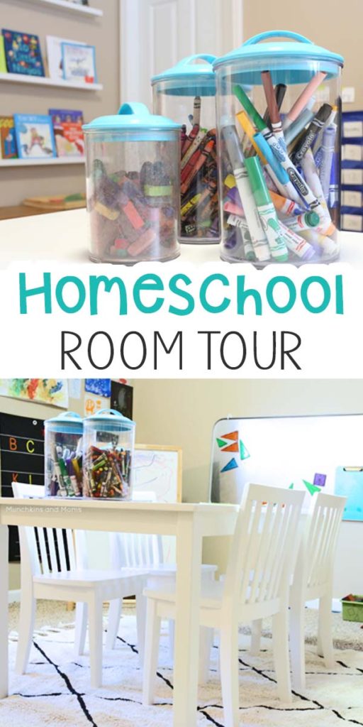 A homeschool room that looks neat and modern! Inspiration for homeschool room set-up.