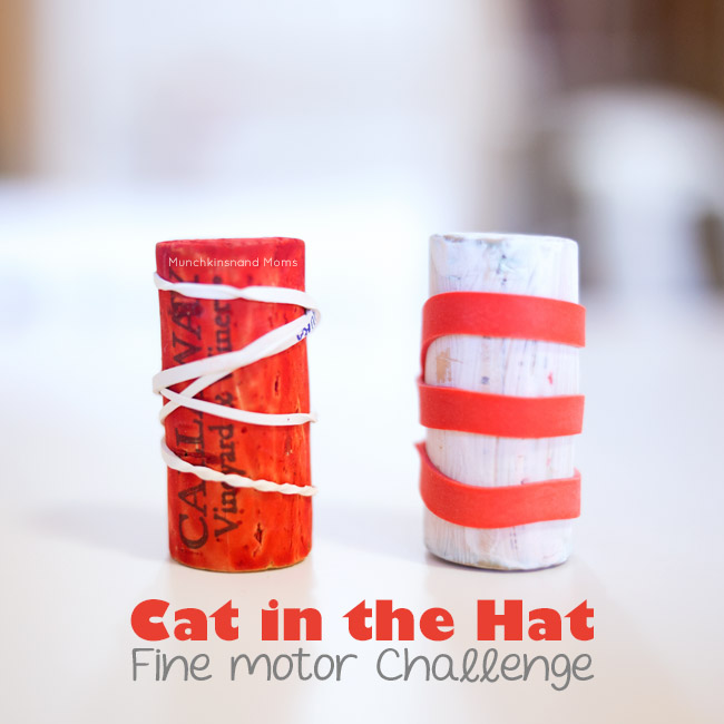 Upcycle wine corks to make a simple Cat in the Hat inspired fine motor activity! Preschoolers and kindergartners can work on this during Read Across America/ Dr. Seuss' birthday in March!