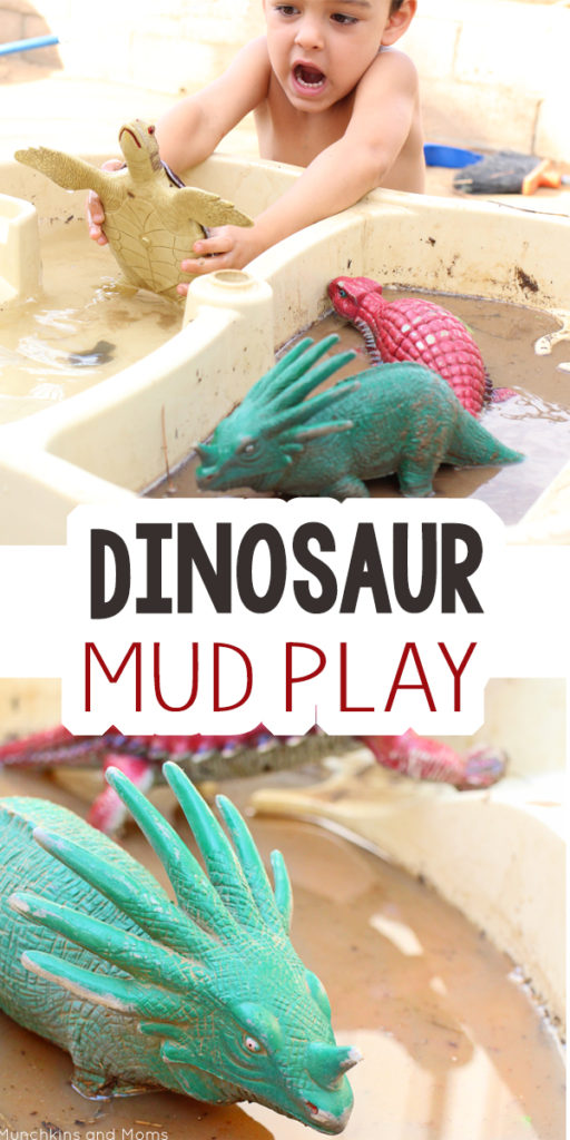 Dinosaur Mud Play- a great preschool sensory activity for our dinosaur theme! 