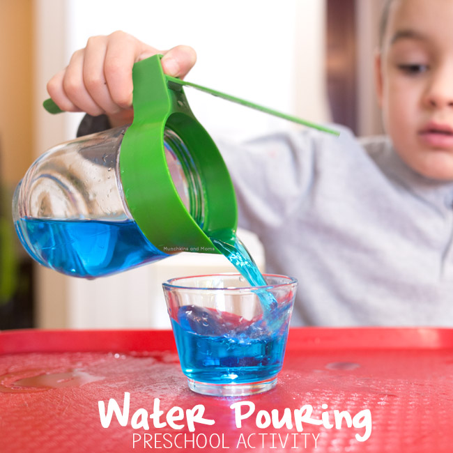 Water pouring is a great practical life skill that toddlers and preschoolers enjoy practicing!
