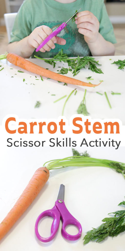 This scissor skills activity is great to include in a spring preschool unit (gardening, Easter, vegetables). 
